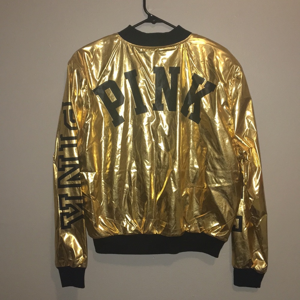 VICTORIAS SECRET PINK GOLD BOMBER JACKET SIZE S